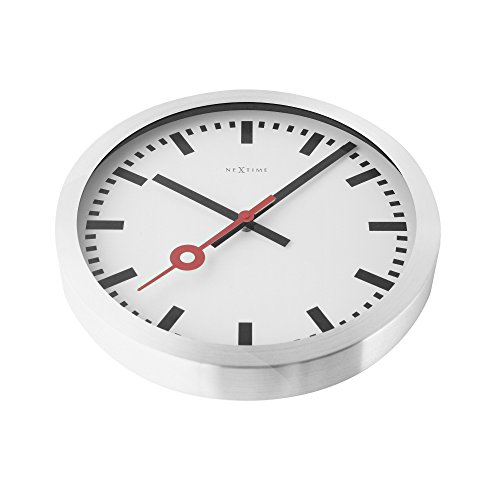 Nextime Station Wanduhr, Bahnhofsuhr ohne Ziffern, Uhr mit schleichendem Zeiger, Aluminium, Ø 35 cm, 3999 - 10