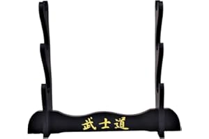Generico Supporto Espositore da Tavolo in Legno per Katana, 3 Posti, Stile Samurai, Nero con Caratteri Dorati