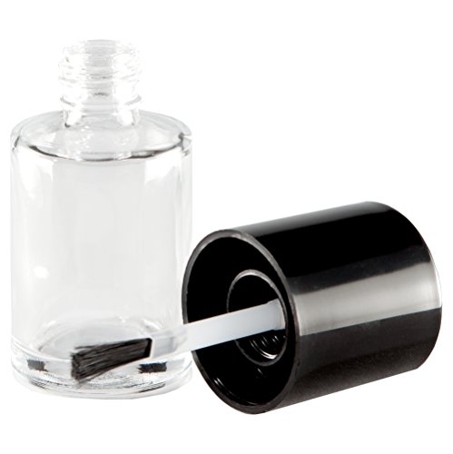 5 Stück Nagellackflasche leer 15ml klar (NF-16) mit Deckel schwarz und Pinsel - 2