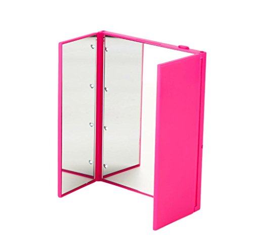 Covermason Faltbarer beleuchteter Schminkspiegel Spiegel für Make up und Rasur die Reise oder das Bad, mit 8-LEDs (Rosa)