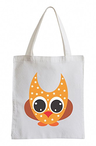 PixxprintRaxxpurl Orange owl with Big Eyes Fun Jute Bag