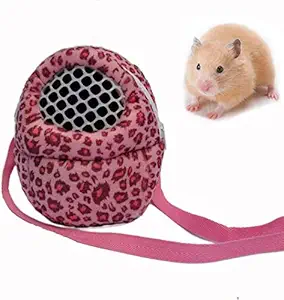 Hamster Carrier Bag, Small Animal Outgoing Carrier Bag with Shoulder Strap Portable Travel Handbag Backpack for Hedgehog Hamster Mouse Rat Sugar Glider Squirrel Chinchilla Rabbit (L, Pink Leopard)