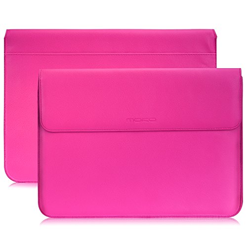 MoKo MacBook Air / Pro 13.3 Zoll Laptop Hülle - PU Leder Tasche Schutzhülle Lederhülle Wallet Case Leather Sleeve Aktentasche mit Karten-Slot für Apple MacBook Air / Macbook Pro 13.3 Zoll, Magenta