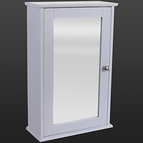 White Wooden Indoor Wall Mountable Bathroom Cabinet Adjustable Shelf Mirror Door