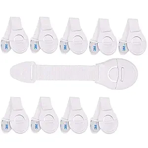 Volo Baby Infant Child Proofing Safety Locks Latches Door, Cupboard Cabinet, Fridge Drawer Locks/Child Safety Strap Locks for Dishwasher, Toilet with Strong 3M Adhesive (White) 10 Pcs.