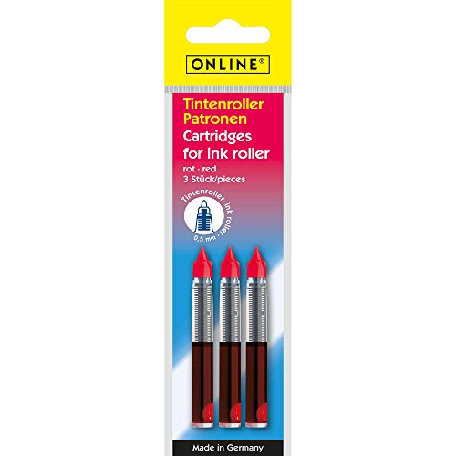 Online 40112 / 3 Rollerpatrone im Tag Bag, 0.5 mm, rot