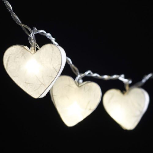 Blaze On Radiant Heart Shaped Fairy Lights (White Coloured) - Handcrafted 3D Translucent Hearts - Made with Hand Screened Mulberry Paper - 20 Warm White LED Lights - Includes UK USB Adapter - Indoor