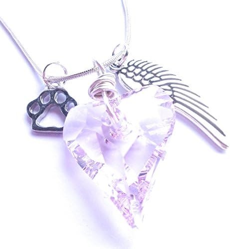 Cat or Dog - Pet Remembrance / Sympathy - Swarovski Heart with Paw Print and Angel Wing