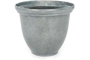 Gardenesque 45cm Lightweight Recycled Plastic Garden Pot Planter with Drainage Holes | UV Resistant & Frostproof | W45xH37cm | 1.2kg (Silver Moss)