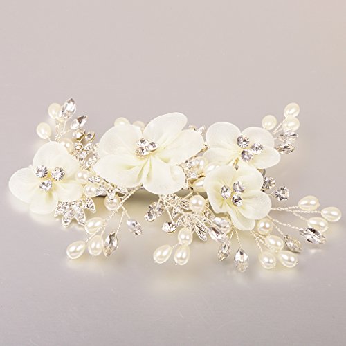 MagiDeal Kristall Haarclips – Perlen Haarklammer – Blumen Haarspangen – Braut Kopfstück – Hochzeit Haarschmuck - 8