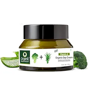 Organic Harvest Vitamin A Day Cream with Broccoli & Aloe Vera Ideal for Dry Skin, Anti-Ageing, Reduces Wrinkles, for Women & Girls, 100% Organic, Paraben & Sulphate Free ? 50gm