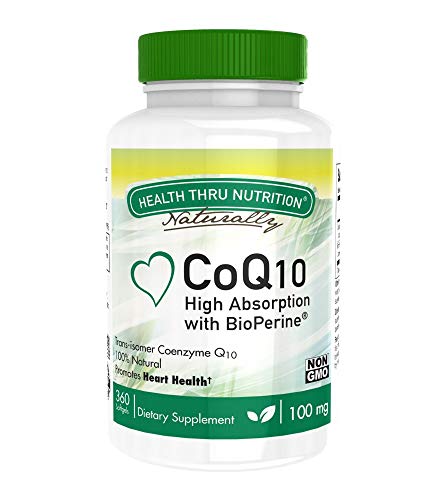 CoQ10 w/BioPerine 100mg 360 Softgels High Absorption, Non-GMO, Soy-Free, 100% Natural Coenzyme Q-10