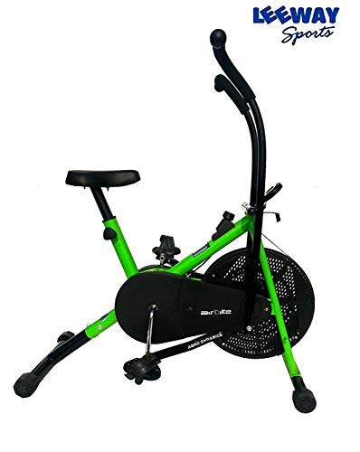 Leeway Air Bike Exercise Cycle| Moving Handle Gym Bike for Home Use| Deluxe Design of Fitness| Cardio Work Out| Weight Loss Equipment| Exercise Stamina Bike| Dual Action Cycle- Green