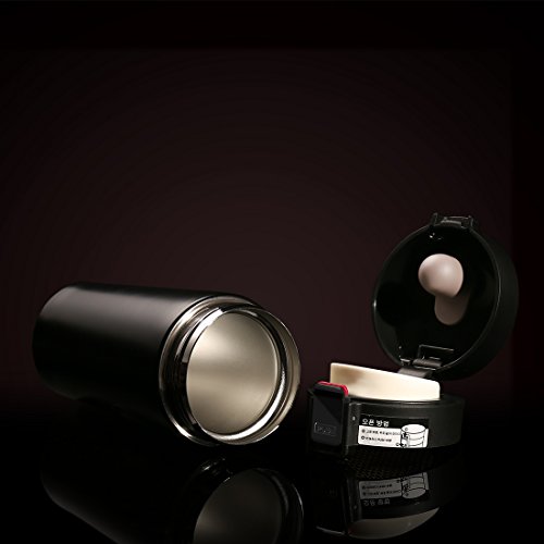 BOJIN Thermobecher 380 ML Edelstahl Kaffeebecher Trinkflasche für Reise Camp Sport Auto Schwarz - 2