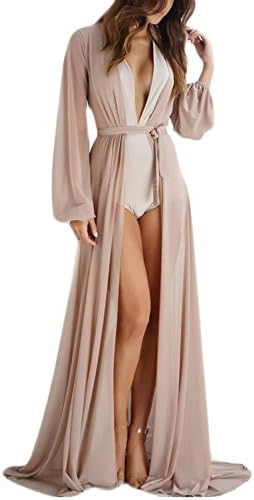 Zamtapary Women Kimono Cardigan Long Maxi Chiffon Bikini Cover up Swimwear Beach Dress Flesh S