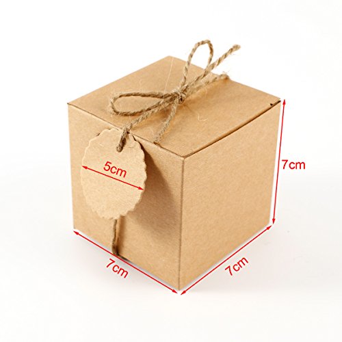 50 x Kraftpapier Geschenkbox Geschenkschachtel Geschenkverpackung Gastgeschenk mit Geschenkanhänger Gift Tags Papieretiketten Hochzeit Tischdeko - 2