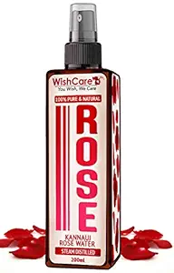 WishCare 100% Pure & Natural Rose Water - For Skin, Face & Hair - Steam Distilled - Kannauj Gulab Jal - Spray Skin Toner - Free From Paraben, Alcohol & Chemicals - 200 ml