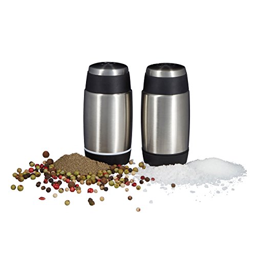 Relaxdays Salz- und Pfefferstreuer Set 2-teilig, Edelstahl, griffig, 5- und 12-löchrig, silber