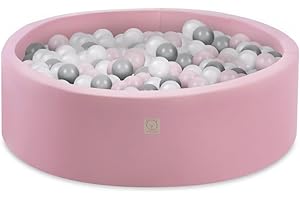 MISIOO Smart Ball Pit - 90 x 30 cm - Ball Pit for Children's Room - 200 Balls - Baby Toy - Machine Washable - Oeko-Tex - Pink - Pink/White/Silver Balls