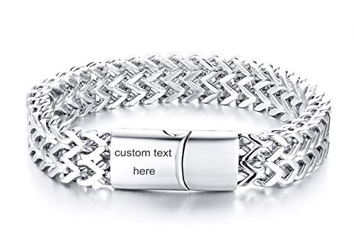 MEALGUET - Pulsera de Cadena de eslabones Dobles de Acero Inoxidable para Hombre con Cierre magnético, 21,6 cm