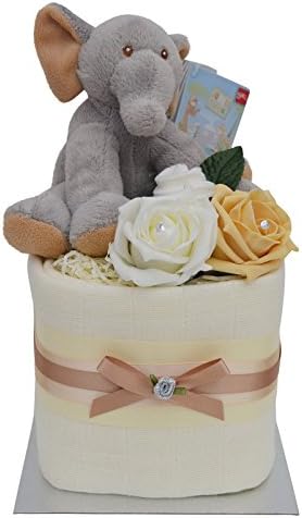 Gorgeous Unisex Elephant Themed Square Mini New Baby Nappy Cake Baby Shower Gift - with FREE UK Delivery!