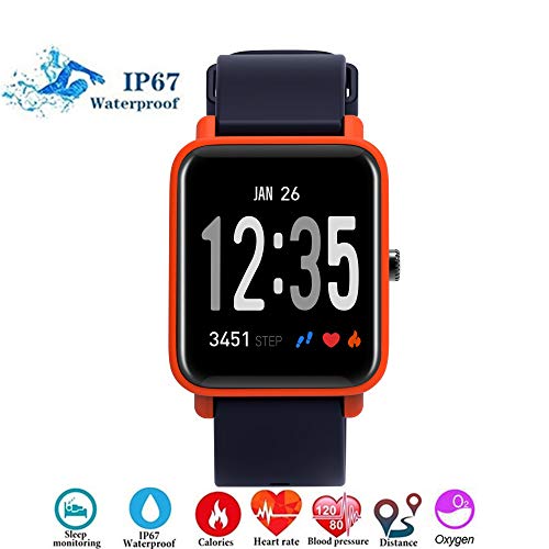 Fitness Tracker IP68 Impermeable Monitor, Letopro Rastreador de Pulsera Actividad Smartwatch Soporte Monitor de ritmo cardíaco Podómetro de presión arterial para Android IOS Mujeres Hombres (Naranja)
