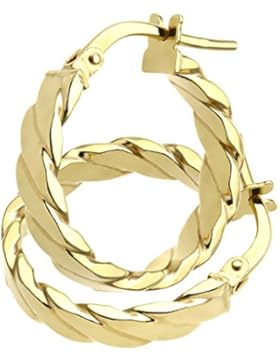 Citerna Damen-Ohrringe flach gestreift Design Hoop 9 ct Weiß Gold