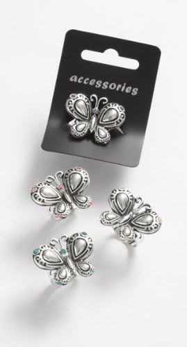 Silver &amp; Lilac Crystal Antique Butterfly Adjustable Ring TF102