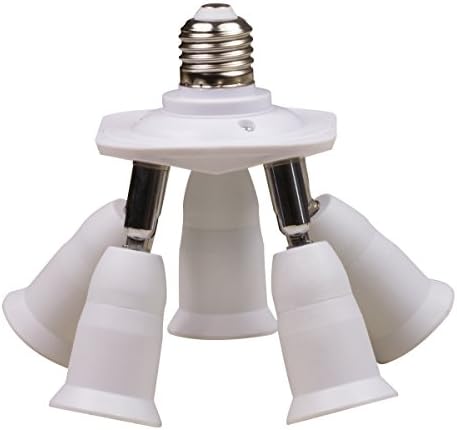 Hirate 5 in 1 Lamp Socket Adapter Splitter, LED Bulb Holder Chandelier Converter for E26 E27 Standard Light 360 Degree Adjustable