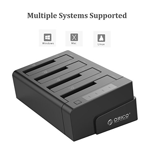 ORICO 6648US3-C 4 Bay USB 3.0 SATA I/II/III HDD Clone Festplattendockingstation – 1 zu 3 Klonfunktion für 2,5 und 3,5 Zoll Festplatten und SSDs – bis zu 4x8TB (=32TB) Speicherkapazität – ABS-Material Schwarze Farbe - 2