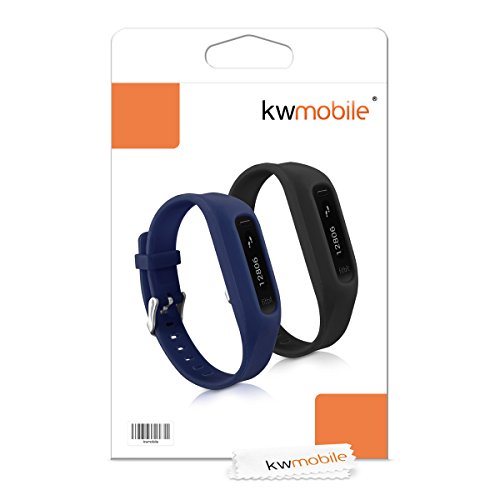 kwmobile 2in1 Set: 2x Sport Ersatzarmband für Fitbit One in Schwarz Dunkelblau Innenmaße: ca. 14 – 20 cm – Silikon Armband mit Uhrenverschluss ohne Tracker - 7
