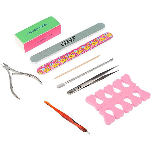 Anself Professional Nail Art Set Manicure Tools Kit Nail File Buffer Toe Finger Separator Cuticle Fork Pusher Nippers Tweezers Polishing Block Stick (10Pcs)
