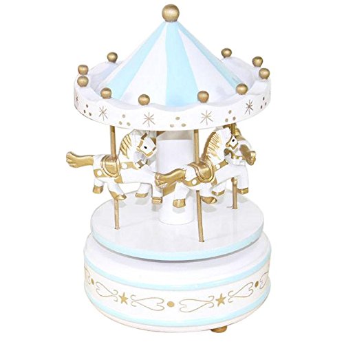 Peradix Spieldose Karussell Spieluhr mit Musik Dekoration Music Box Holz (Blau)