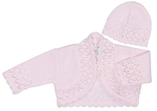 Baby Girls Pink Cardigan & Matching Hat Set (Newborn)