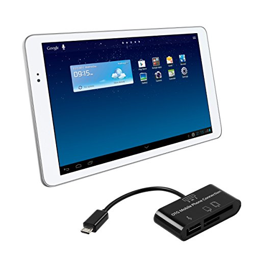 kwmobile 3in1 Micro USB OTG Kabel Adapter für Huawei MediaPad T1 10 - Card Reader Tablet Kartenleser Anschluss für USB 2.0 / SD Karte / Micro SD Karte in Schwarz
