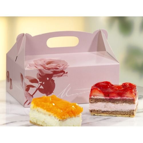 15 Gebäck-Kartons, Pappe eckig 26 cm x 22 cm x 9 cm rosé mit Tragegriff - 2