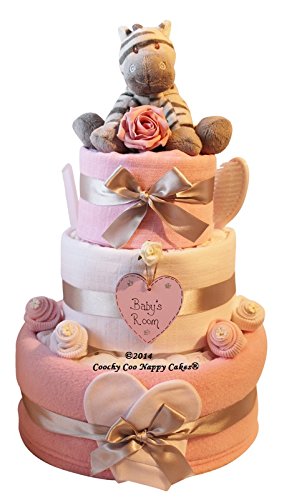 Three tier Deluxe Baby girl Zebra Nappy Cake hamper gift- FREE DELIVERY