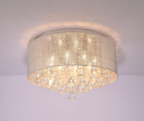 Modern Crystal Pendant Light in Cylinder Shade, Drum Style Home 5 Ceiling Light Fixture Flush Mount, Pendant Light Chandeliers Lighting for Bedroom, Living Room Rain Drop Decoration (1)