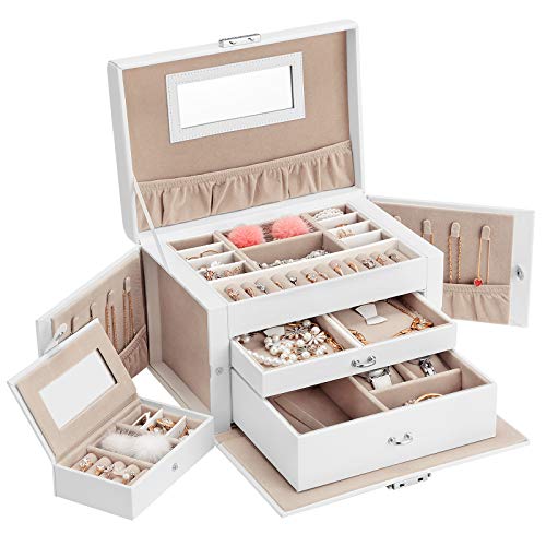 Songmics Schmuckkästchen Schmuckkoffer Abschließbar Spiegel 4 Hacken JBC121W - 3