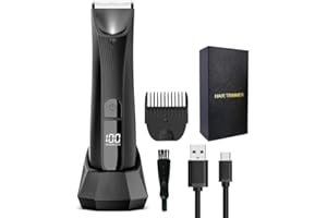 MRTOYIRQ Body Groomer Men, Ball Trimmer Men, Body Shavers for Men, Pubic Hair Trimmer with Replaceable Ceramic Blade Heads, LED Light and Power Display, Standing Recharge Dock for Wet/Dry Use (Black)