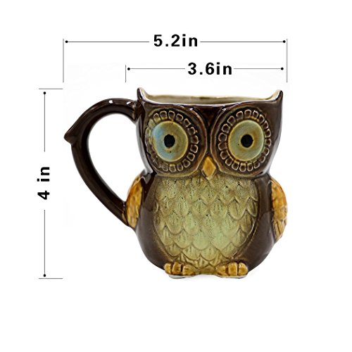 greencherry niedliche Eule Kaffee Tasse 12 Oz für Kaffee Tee cyan niedliche Eule Morning Coffee Tasse aus Keramik braun - 2