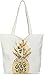 Produktbild styleBREAKER Shopper Einkaufstasche mit Gold Ananas und 'Good Vibes' Print, Reißverschluss, Strandtasche, Stofftasche, Tasche, Damen 02012222, Farbe:Weiß/Gold