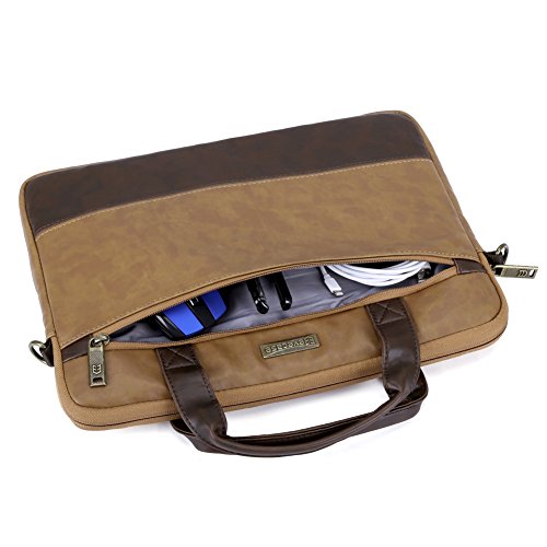 Laptoptasche 13.3, Evecase Premium Doppelfarbige Umhängetasche mit Gepolstert Laptopfach, Fronttasche, Zubehörfach für Laptop in 13,3 Zoll – Fuchs Braun - 5