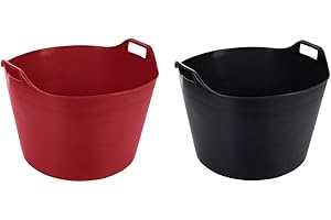 JMS WE CREATE SMILE Set of 2 Extra Large Size 75 Litre Flexi Tub Trug Assorted Colours | Horse Feeding Bucket| Flexible (Red & Black)