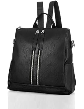Joligrace® Damen Rucksack Daypacks Lederrucksack Schulrucksack Schultertasche Schwarz Kunstleder Wasserdicht