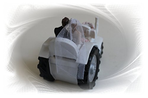 Hochzeitsfigur Brautpaar auf Traktor als Spardose in weiß Sparbüchse Brautpaar Paar Mann Frau auf Trecker Tortenfigur Hochzeitsgeschenk - 3