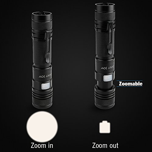 Joly Joy Taschenlampe mit 5 Modi, Zoombar, IP65 Wasserfest, USB Powered, Wiederaufladbar, Super Hell 600 Lumen CREE LED für Indoor und Outdoor (Campen, Wandern, Fahrradfahren und Notfälle) (1 x Battrien) - 5