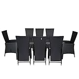  9tlg. Gartengarnitur Gartentisch 205x90cm Polywood Tischplatte Schwarz Aluminium Poly Rattansessel Rückenlehne stufenlos verstellbar inklusive Sitzpolster Sitzgruppe Terrassenmöbel Sitzgarnitur