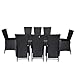 Produktbild 9tlg. Gartengarnitur Gartentisch 205x90cm Polywood Tischplatte Schwarz Aluminium Poly Rattansessel Rückenlehne stufenlos verstellbar inklusive Sitzpolster Sitzgruppe Terrassenmöbel Sitzgarnitur