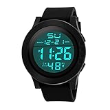 Herren Sport Digital Uhren-Dragon868 50 Meter Wasserdicht Uhr Hintergrundbeleuchtung Digitaluhren für Männer LED Licht Gummi Schwarz große Anzeige Digitaluhren (Schwarz)